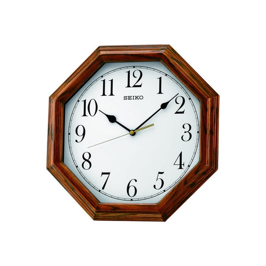 Hexagonal Seiko Quartz Battery Wooden Wall Clock QXA529B