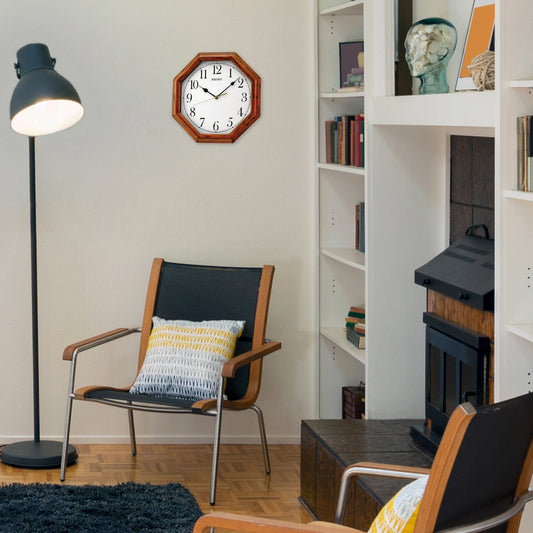 Hexagonal Seiko Quartz Battery Wooden Wall Clock QXA529B