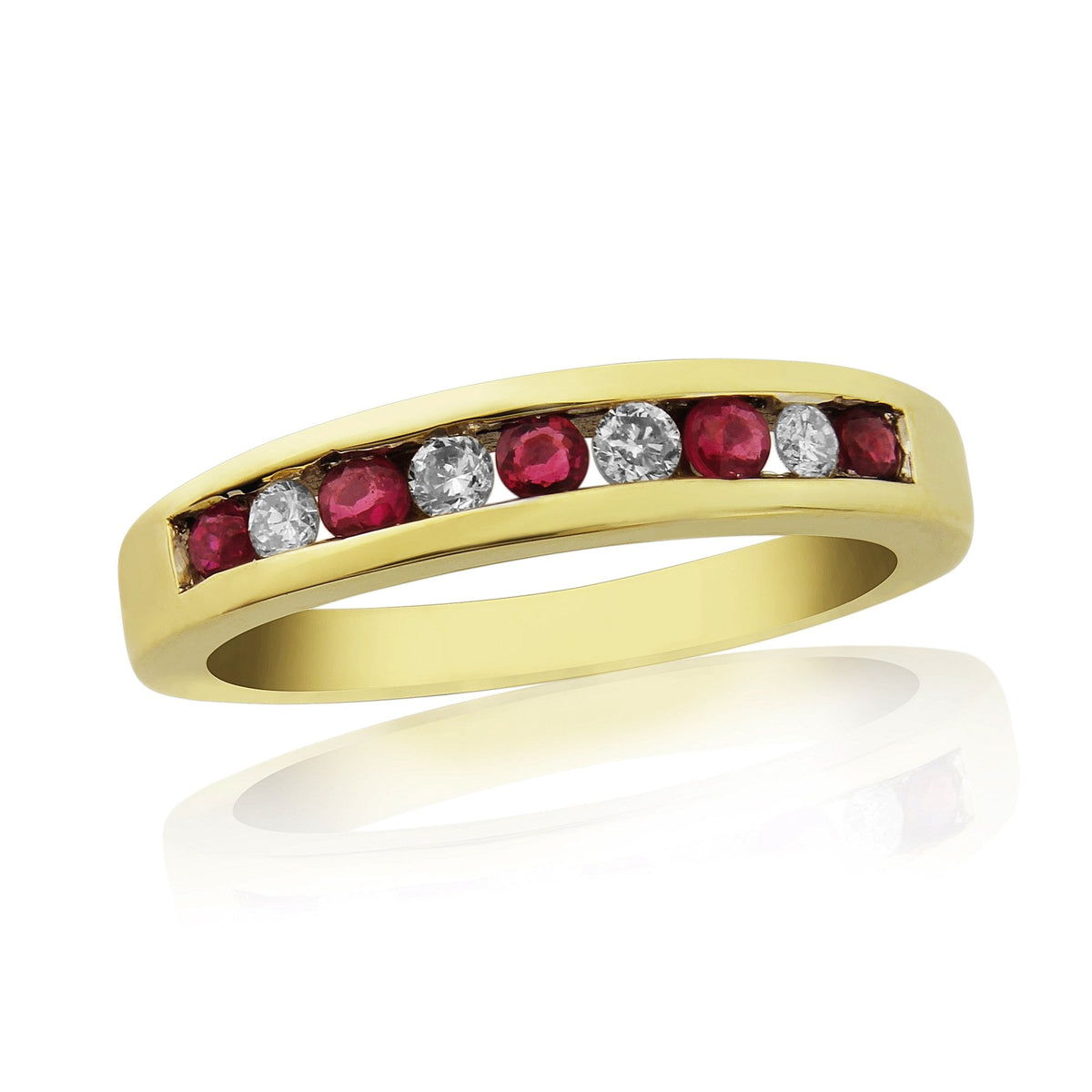 Ladies 9ct Yellow Gold Ruby & Diamond Half Eternity Ring