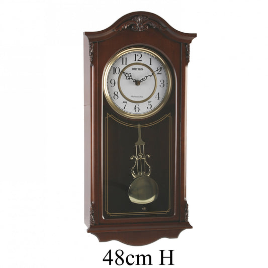 RhythmWooden Chiming Pendulum Battery Wall Clock CMJ502FR06