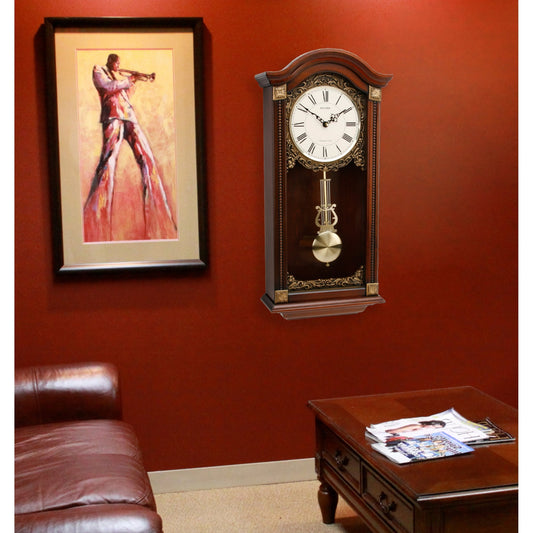 RhythmWooden Chiming Pendulum Battery Wall Clock CMJ502FR06