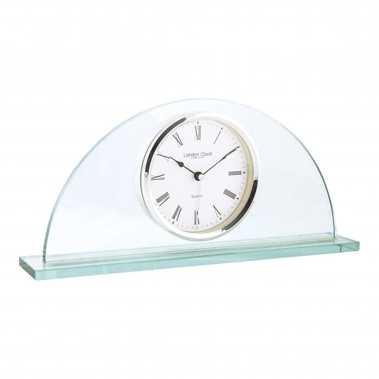 Glass Half Moon Quartz Battery Mantel Clock Clear Face 03122