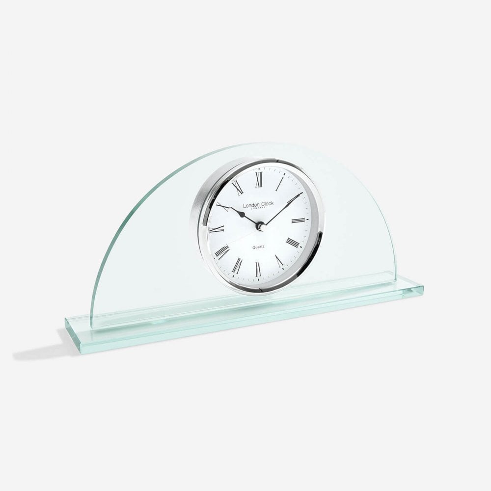 Glass Half Moon Quartz Battery Mantel Clock Clear Face 03122