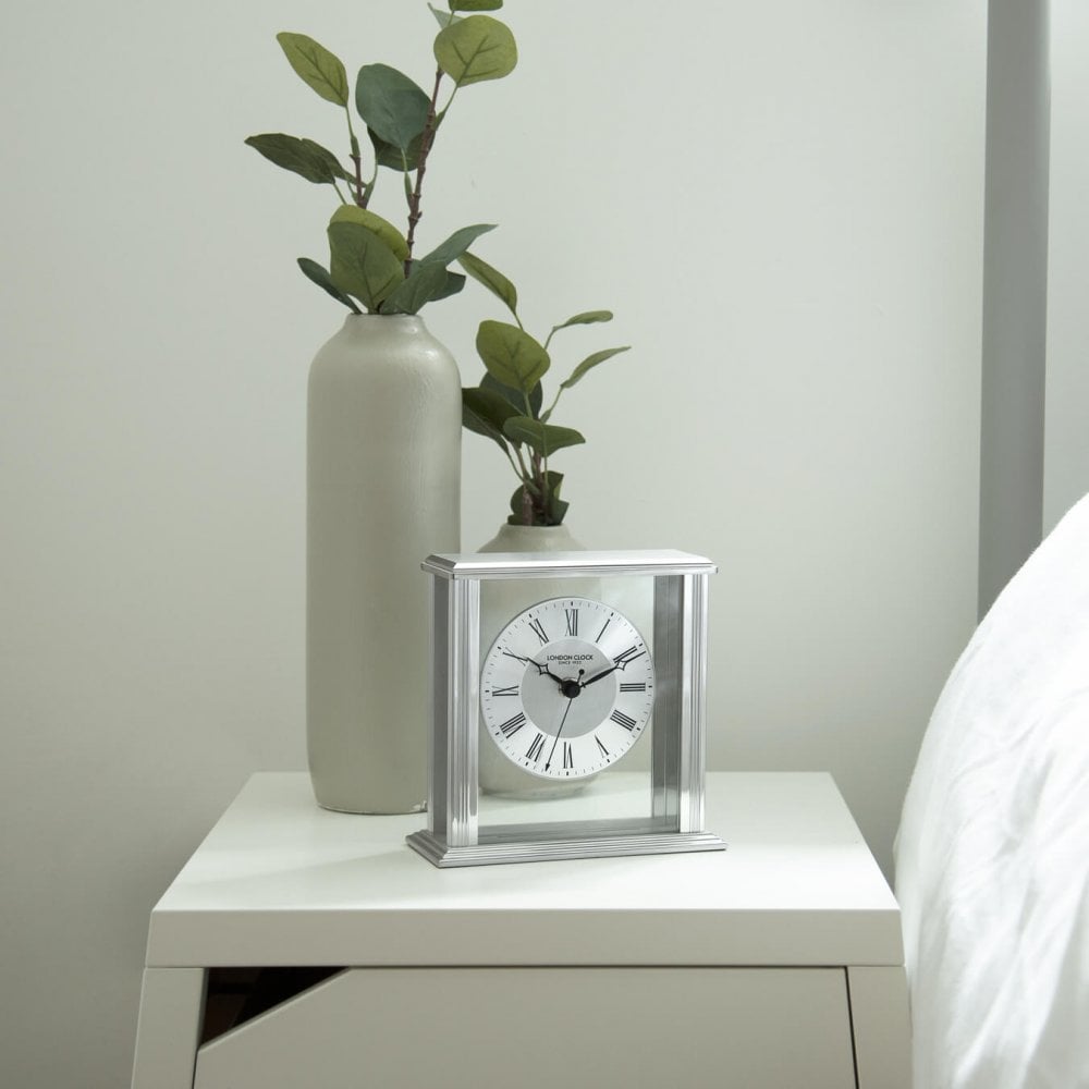 Silver Finish Battery Mantle Clock 06399