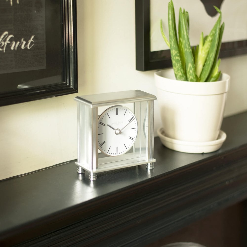Silver Finish Quartz Battery Mantel Carriage Clock 03216