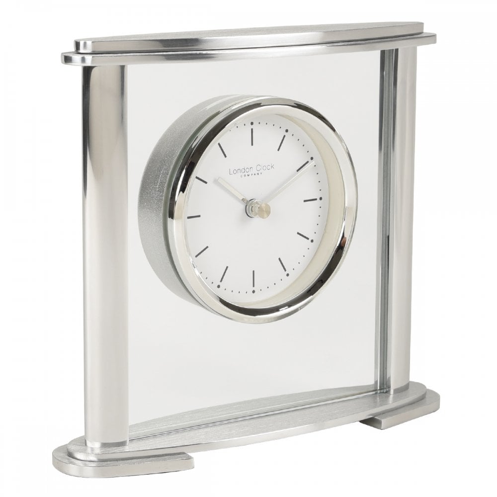 Silver Finish Quartz Battery Glass Mantle Clock 03218