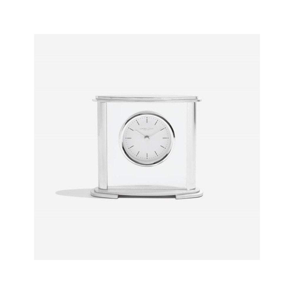 Silver Finish Quartz Battery Glass Mantle Clock 03218