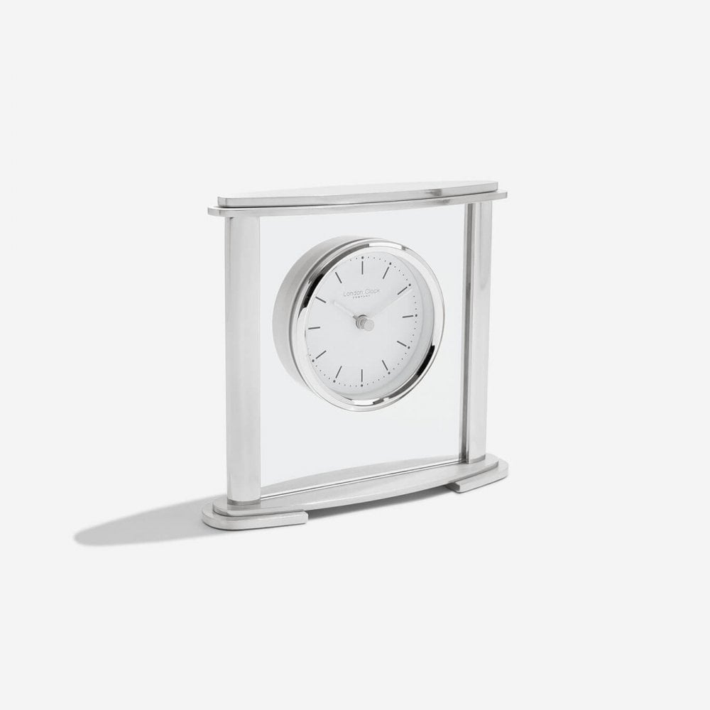 Silver Finish Quartz Battery Glass Mantle Clock 03218