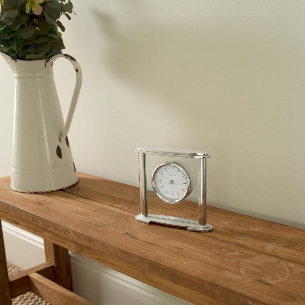Silver Finish Quartz Battery Glass Mantle Clock 03218