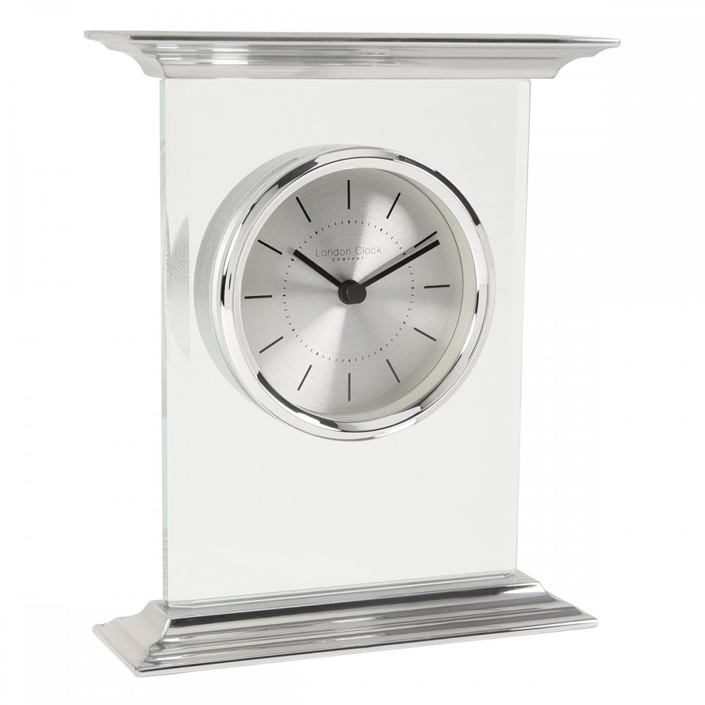 Silver Finish Quartz Battery Glass Mantel Clock 03214