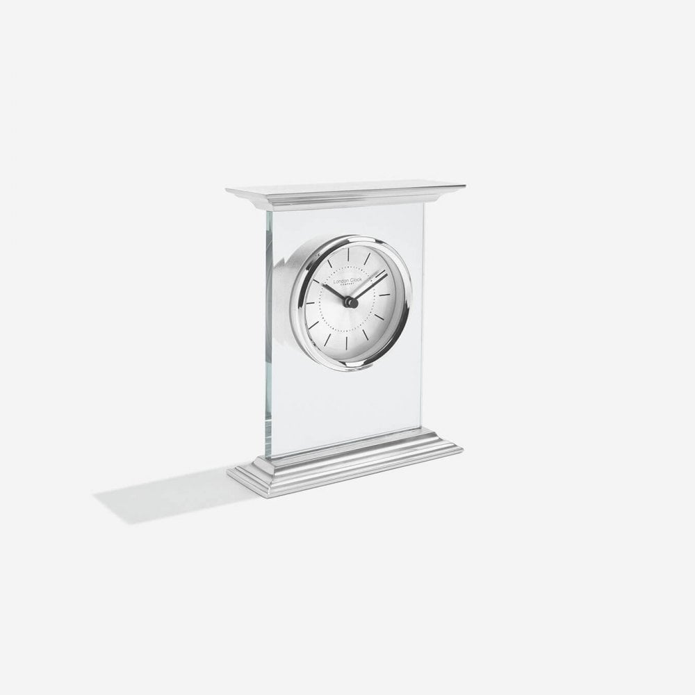 Silver Finish Quartz Battery Glass Mantel Clock 03214