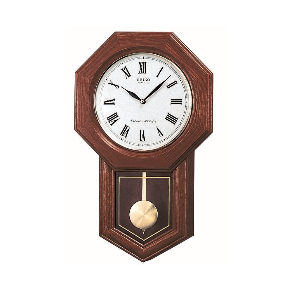 Wooden Seiko Quartz Wall Clock with Pendulum QXH102B