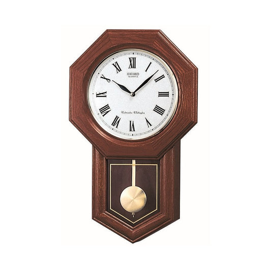 Wooden Seiko Quartz Wall Clock with Pendulum QXH102B