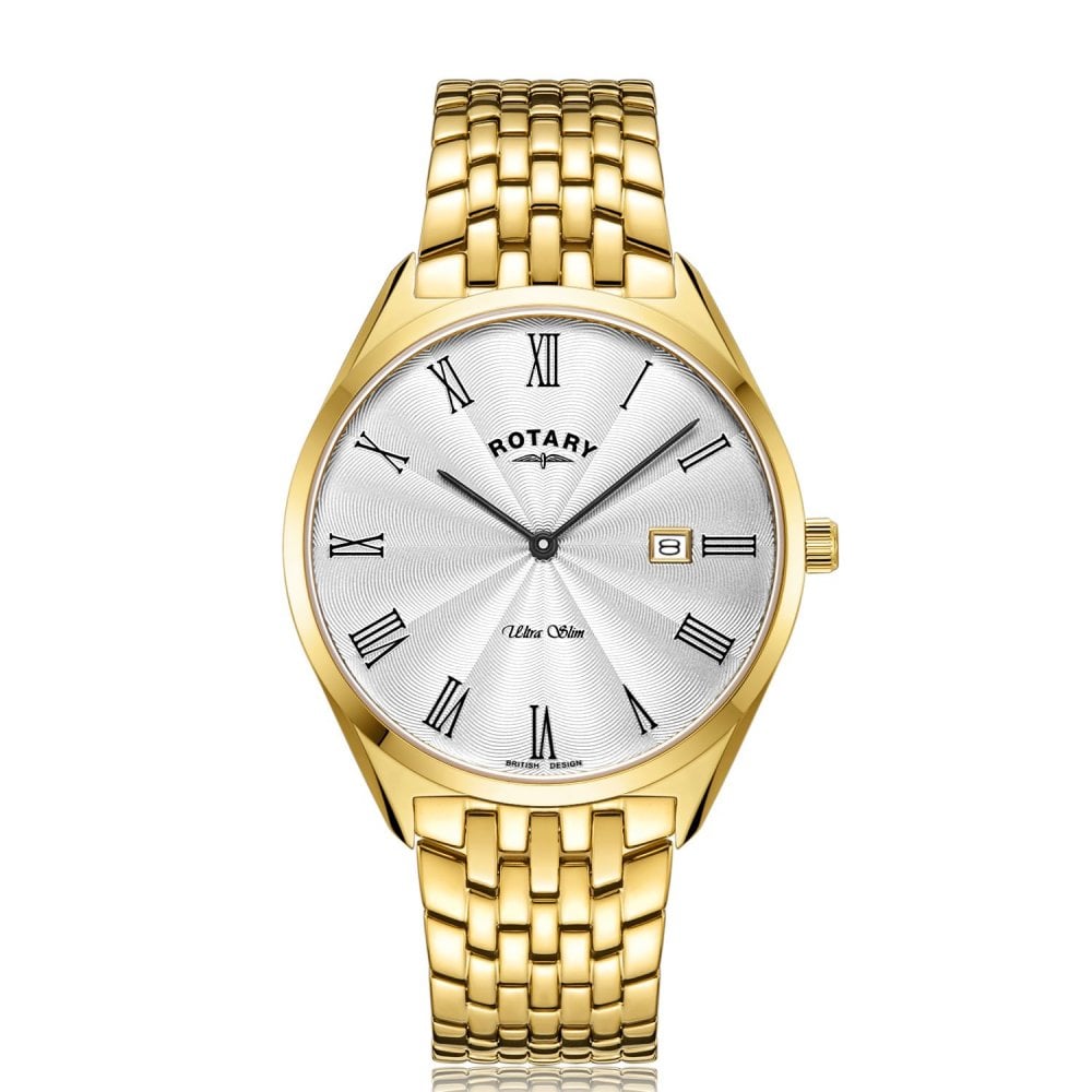Gents Gold Tone Ultra Slim Battery Watch on Bracelet GB08013/01