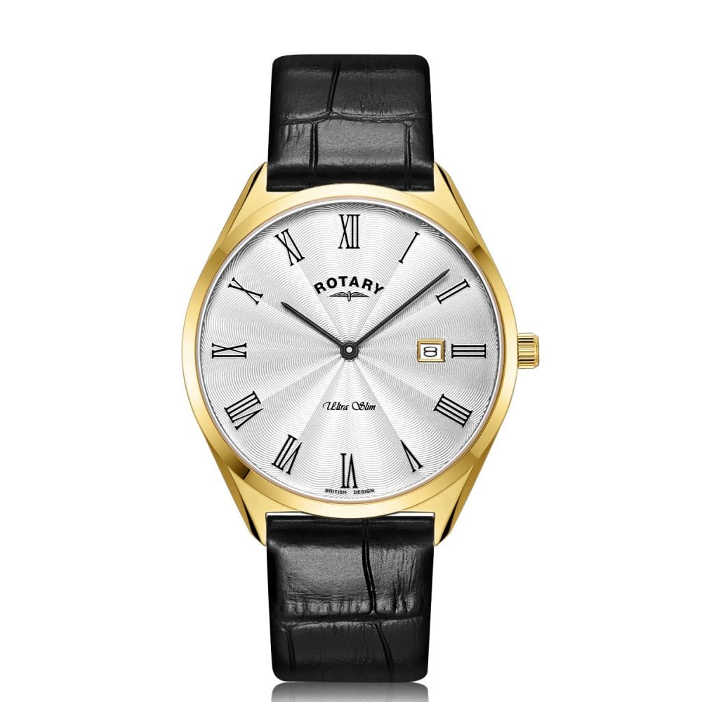 Gents Ultra Slim Gold Tone Watch on Strap with Date GS08013/01