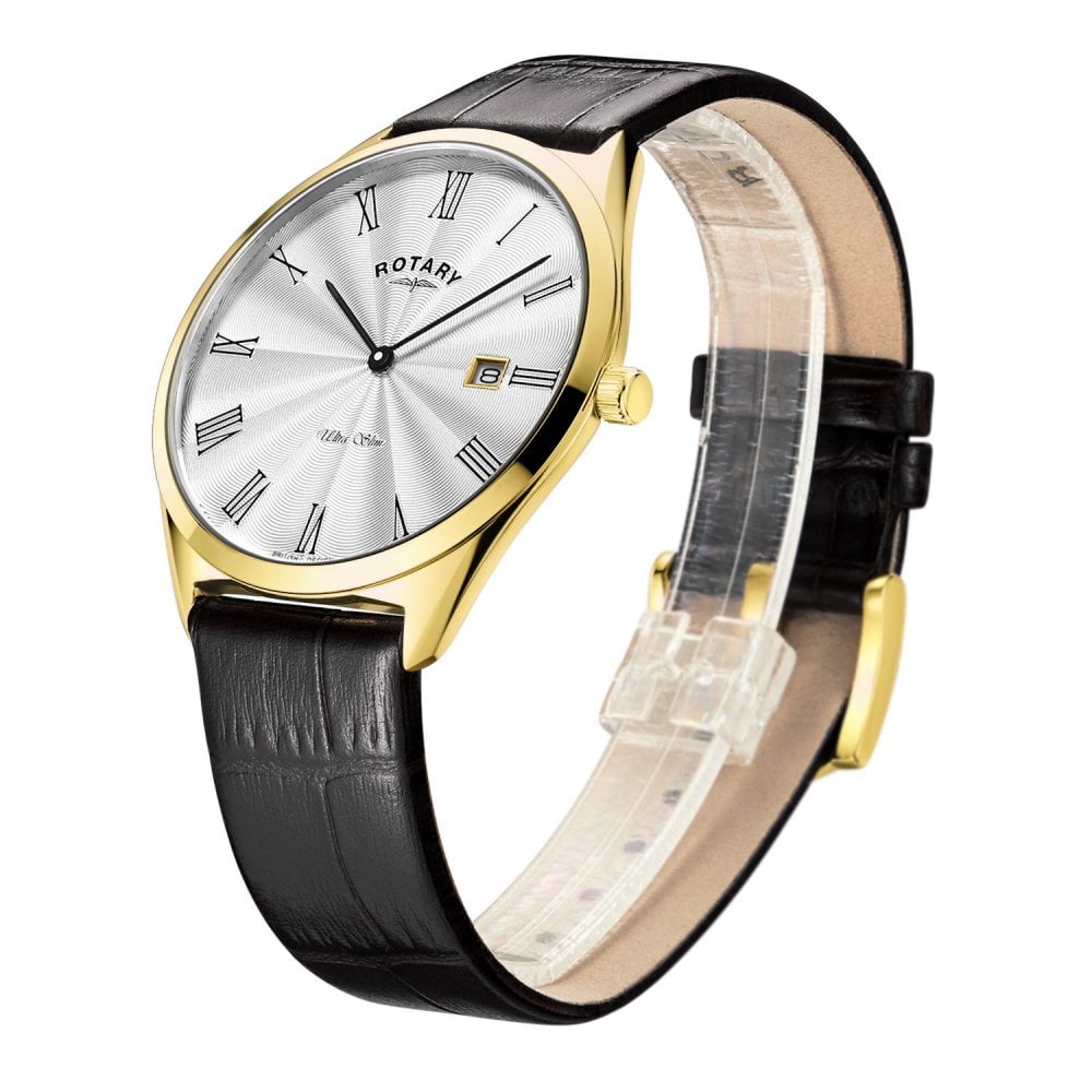 Gents Ultra Slim Gold Tone Watch on Strap with Date GS08013/01