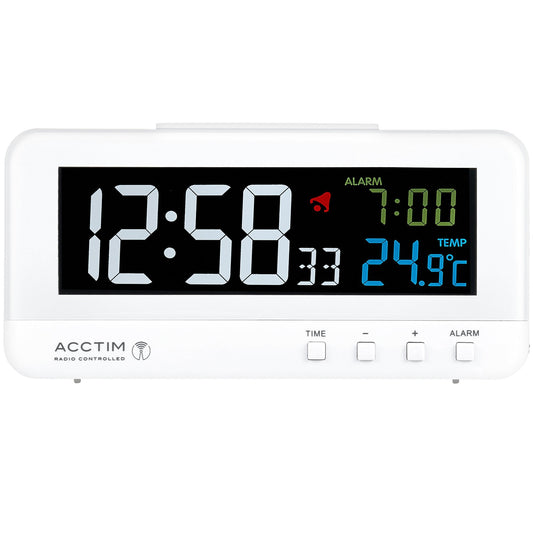 Radio Controlled White LED Alarm Clock, Date 'Rialto' 71692