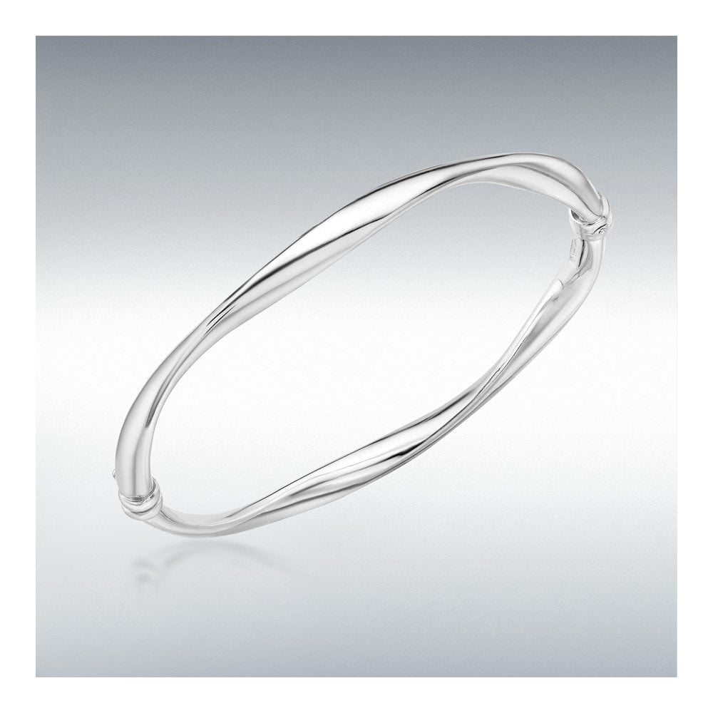 9ct White Gold Ladies 5mm Wave Bangle