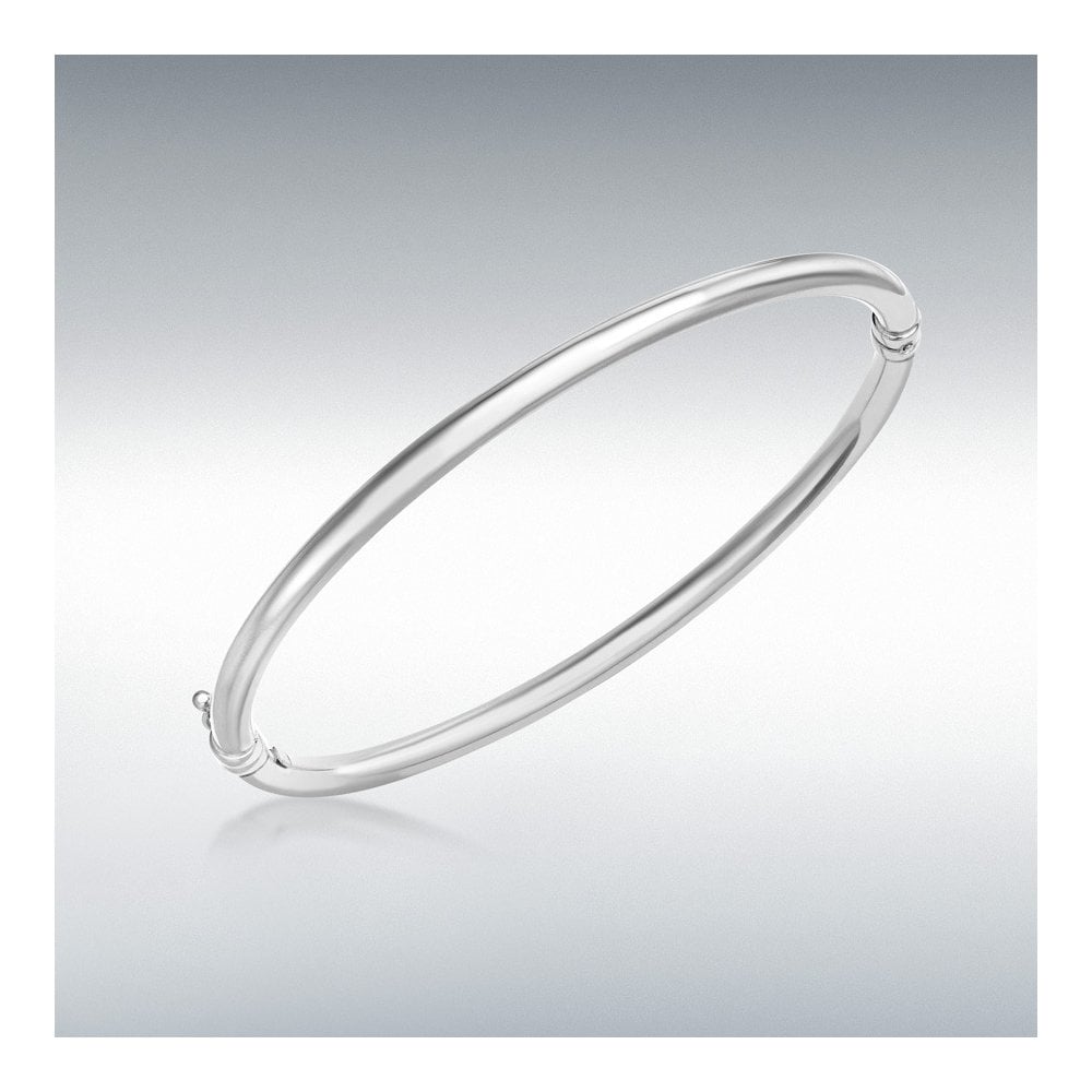 Ladies 9ct White Gold 3.5mm Oval Hollow Tube Bangle