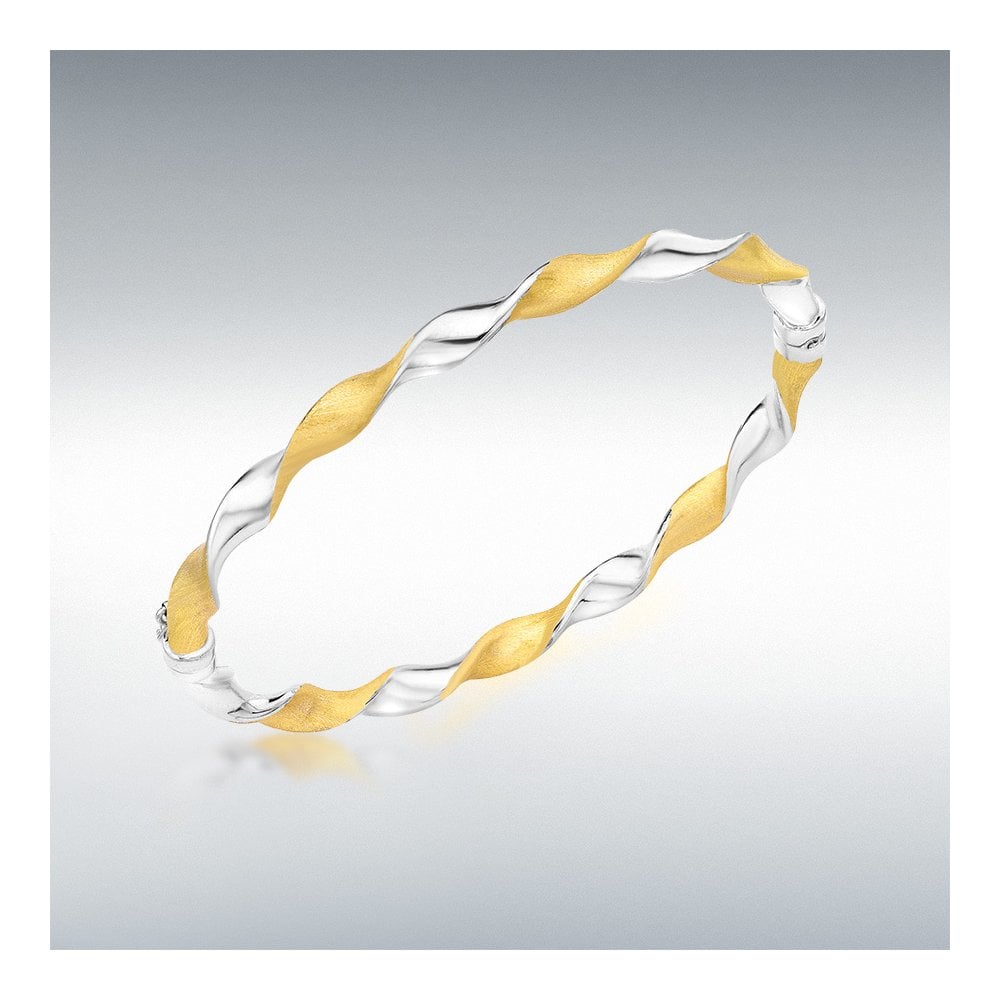 9ct Yellow & White Two Tone Gold 5mm Polished & Satin Bangle