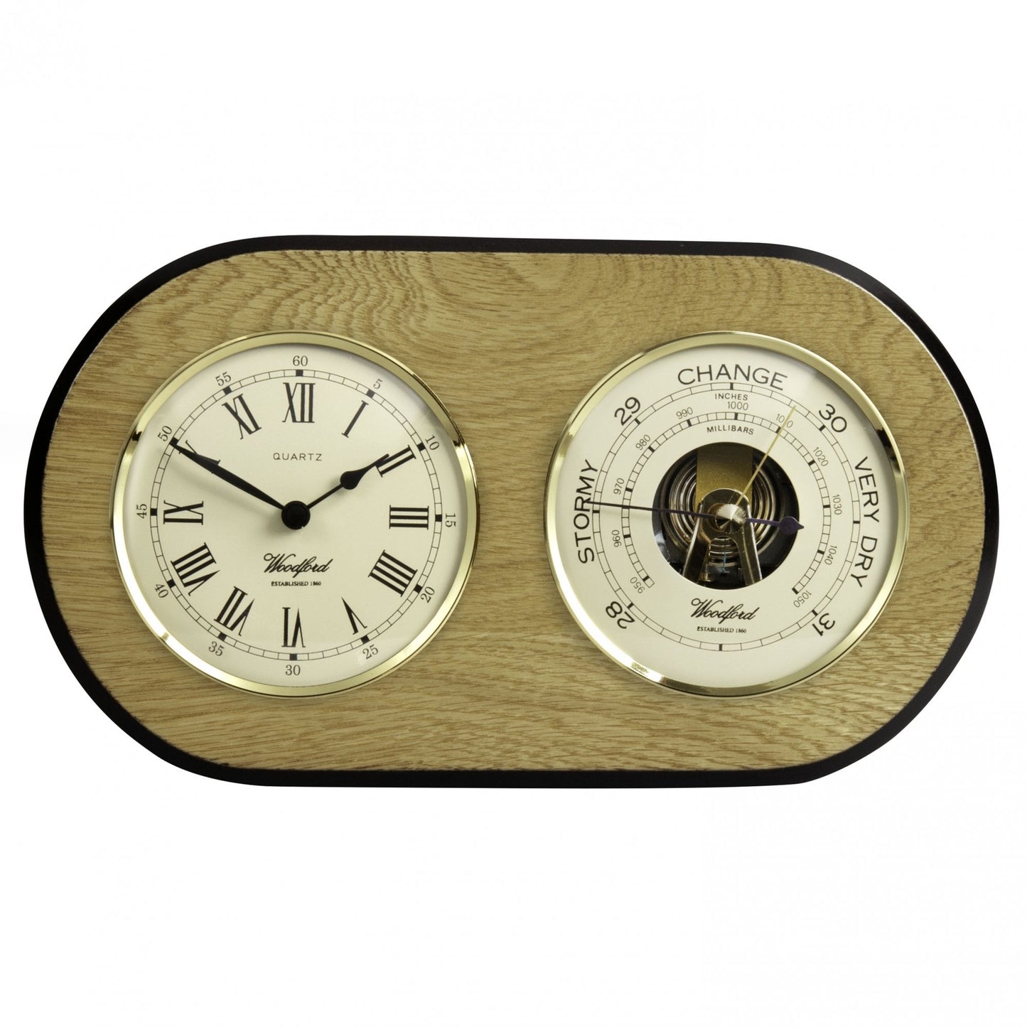 Light Wooden Hanging Oak Veeneer Barometer and Clock 1638