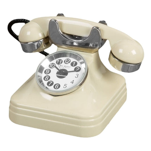 Beige Telephone Miniature Battery Mantel Clock 9007