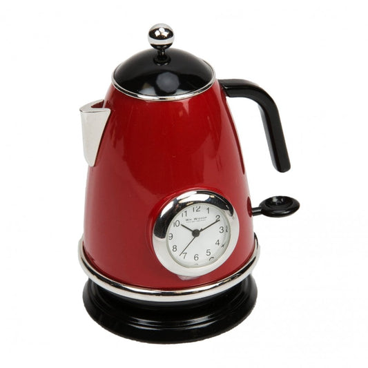 Kettle Miniature Quartz Battery Mantel Clock in Red & Black 9709