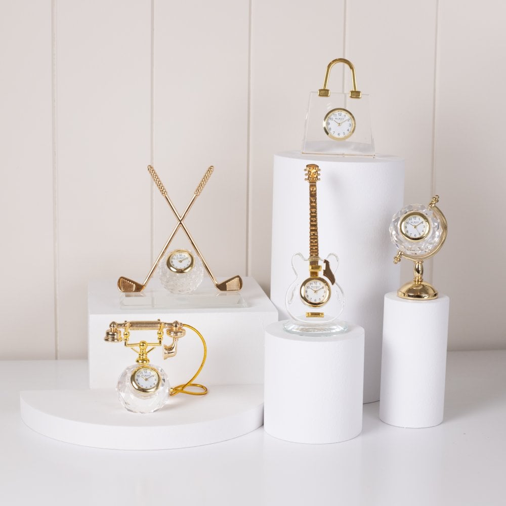 Novelty Crystal Guitar Miniature Quartz Mantel Clock 9422