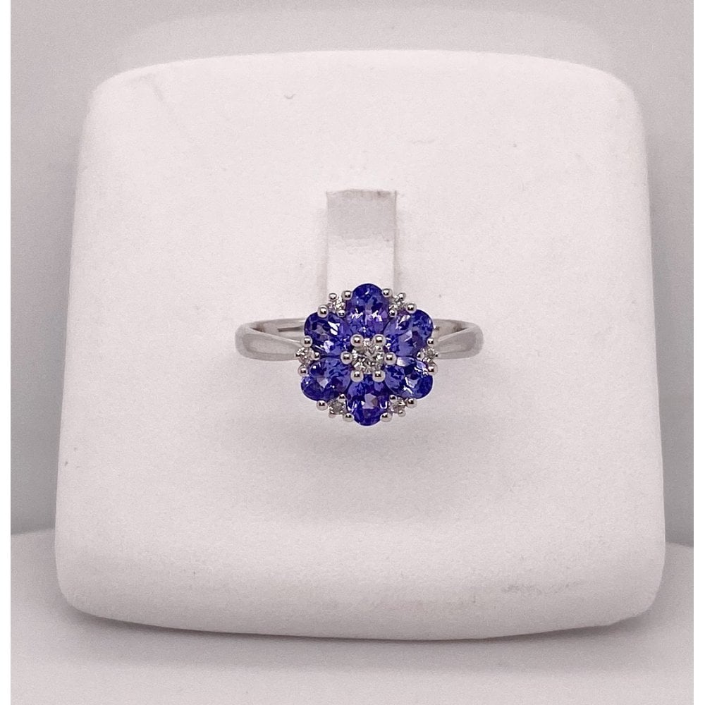 9ct White Gold Tanzanite & Diamond Cluster Ring