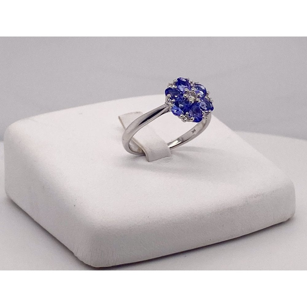 9ct White Gold Tanzanite & Diamond Cluster Ring