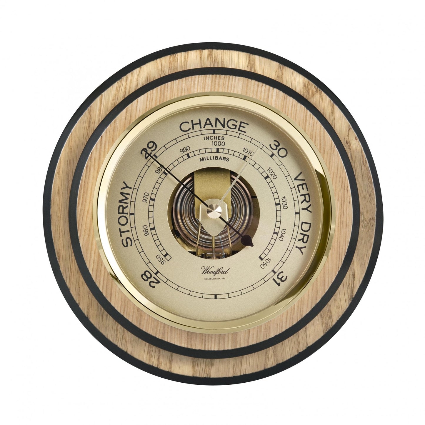 Wooden Art Deco Oak Veneer Barometer Weather Forecast 1643