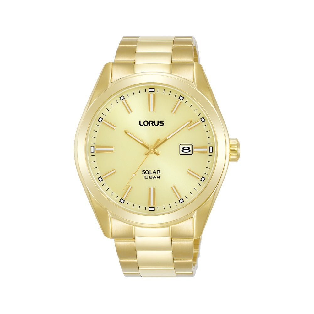 Gents Lorus Gold Plated Solar Powered Watch RX338AX9