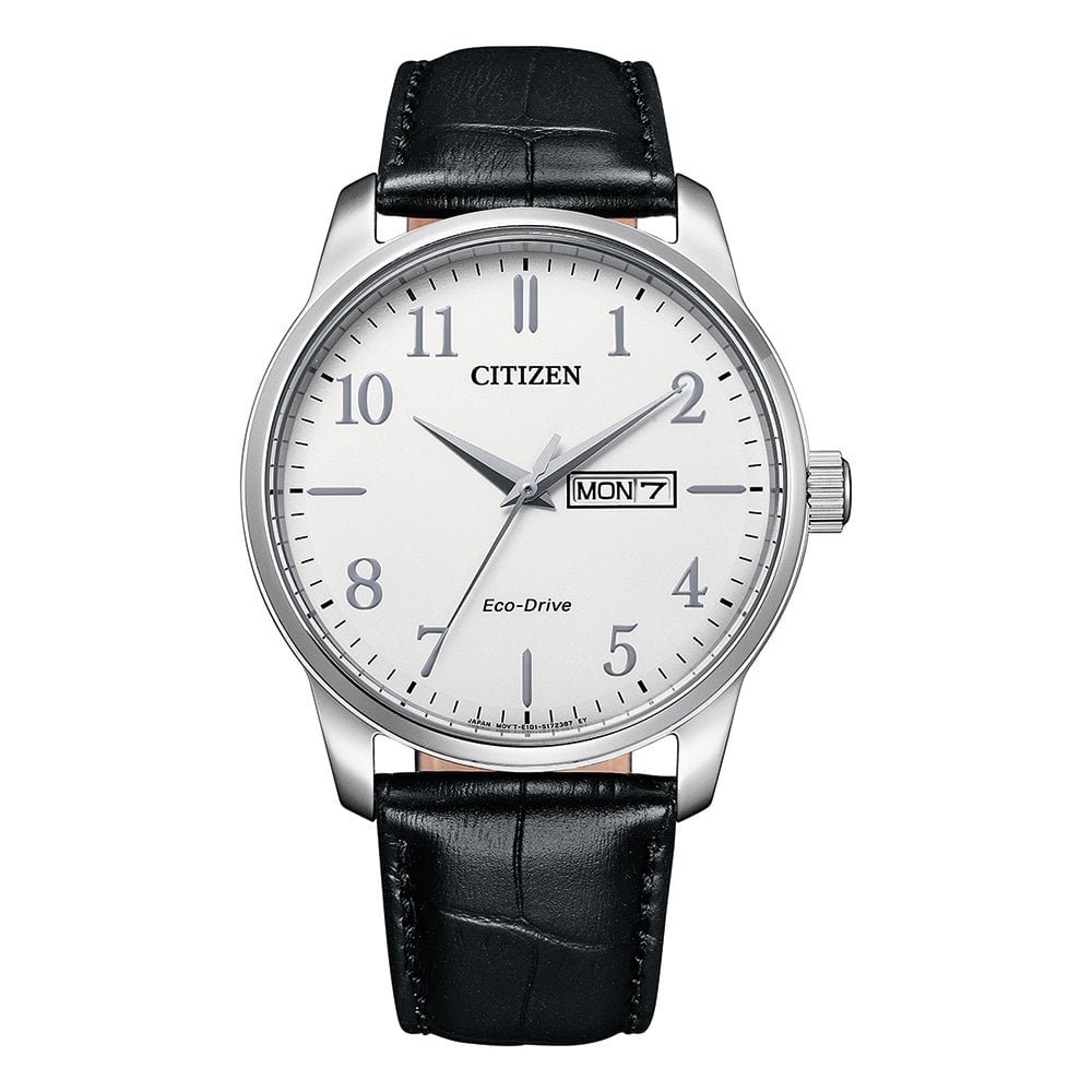Gents Steel Eco-Drive Watch on Strap with Date BM8550-14A