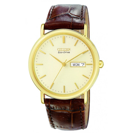 Gents Gold Tone Eco-Drive Watch on Strap BM8242-08P