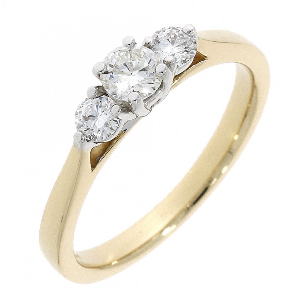 18ct Yellow Gold Three Stone Ladies Diamond Engagement Ring