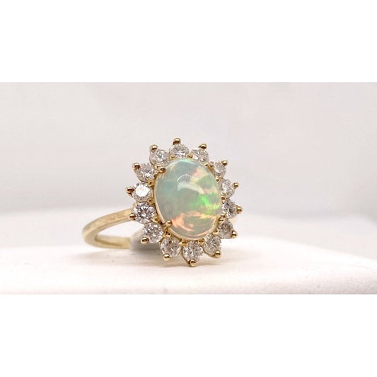 9ct Gold Ladies Opal and Diamond Cluster Ring