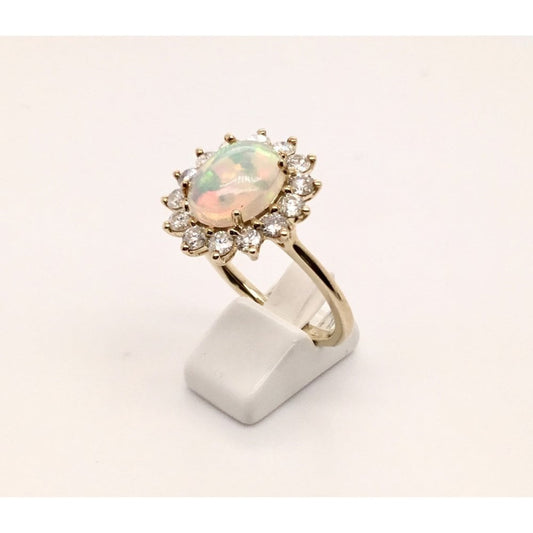 9ct Gold Ladies Opal and Diamond Cluster Ring