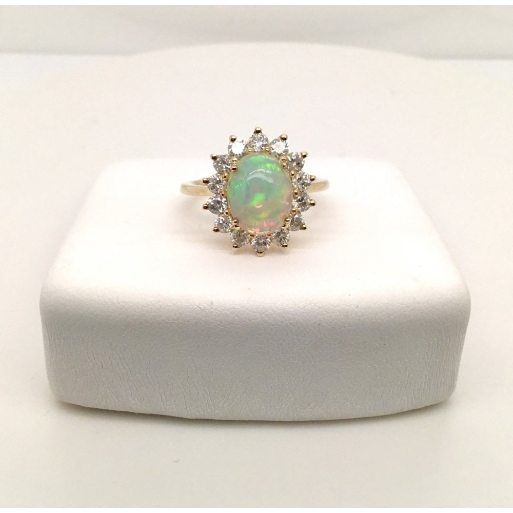 9ct Gold Ladies Opal and Diamond Cluster Ring