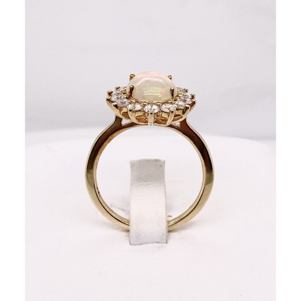 9ct Gold Ladies Opal and Diamond Cluster Ring