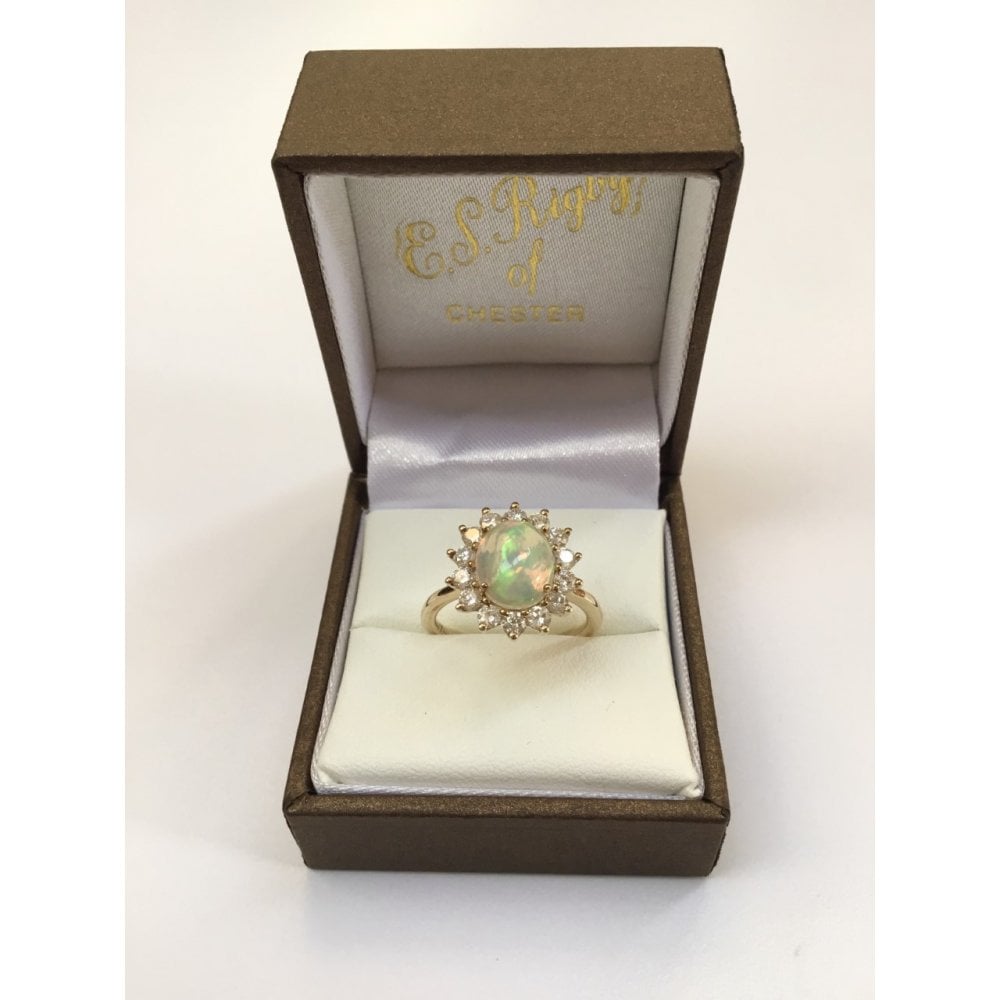 9ct Gold Ladies Opal and Diamond Cluster Ring