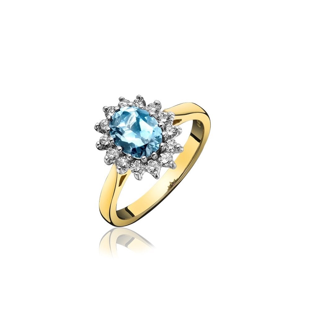 18ct Gold Ladies Aquamarine and Diamond Cluster Ring
