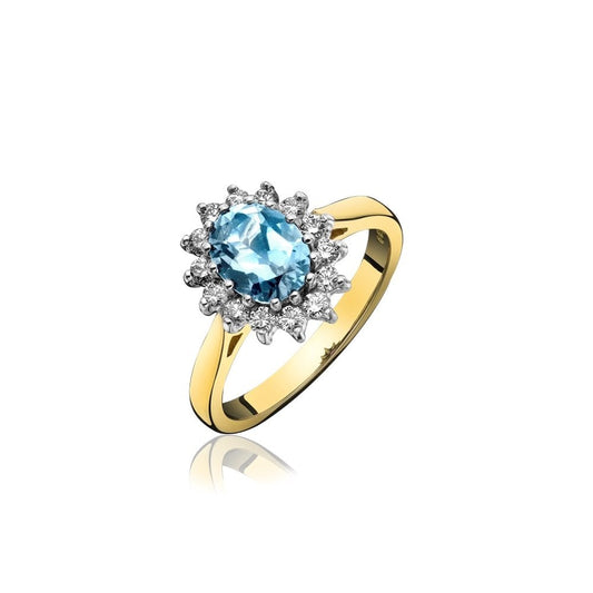 18ct Gold Ladies Aquamarine and Diamond Cluster Ring