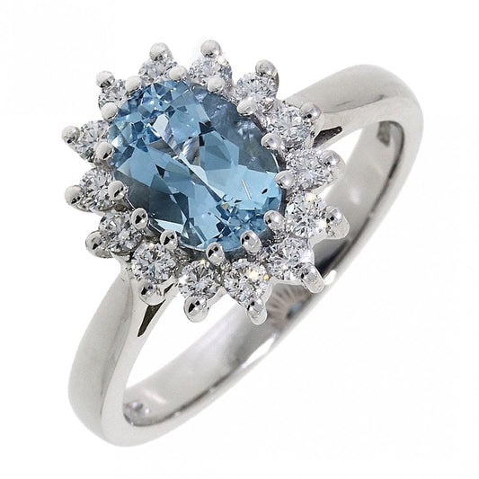 18ct Gold Ladies Aquamarine and Diamond Cluster Ring