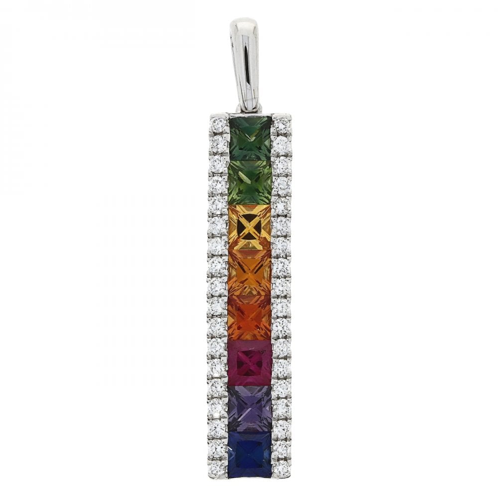 18ct White Gold Diamond Multicoloured Pendant
