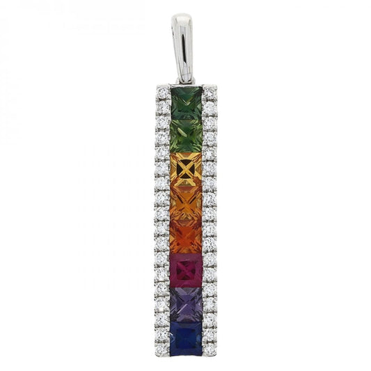 18ct White Gold Diamond Multicoloured Pendant