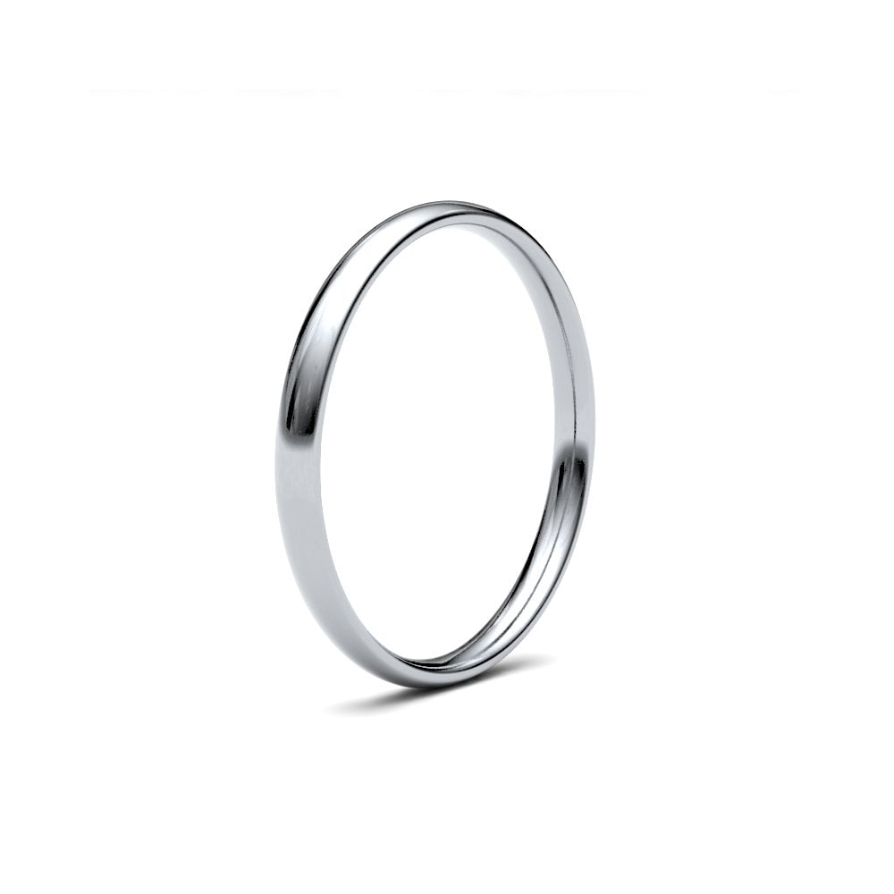 Ladies Platinum 2mm Wide Court Wedding Ring Band
