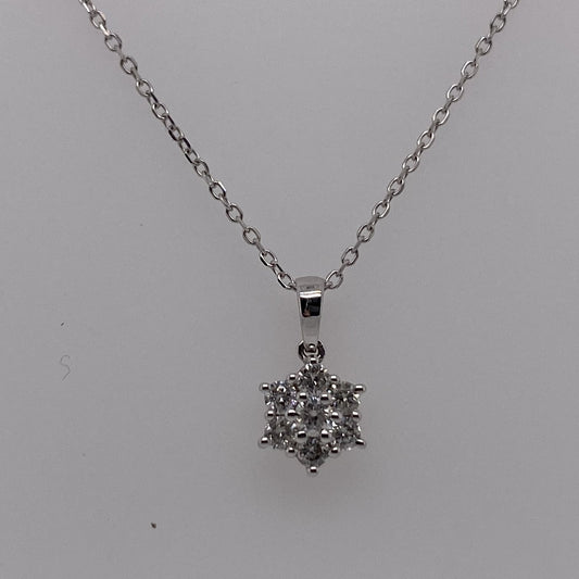 18ct White Gold Ladies Diamond 0.25ct Cluster Pendant and Chain