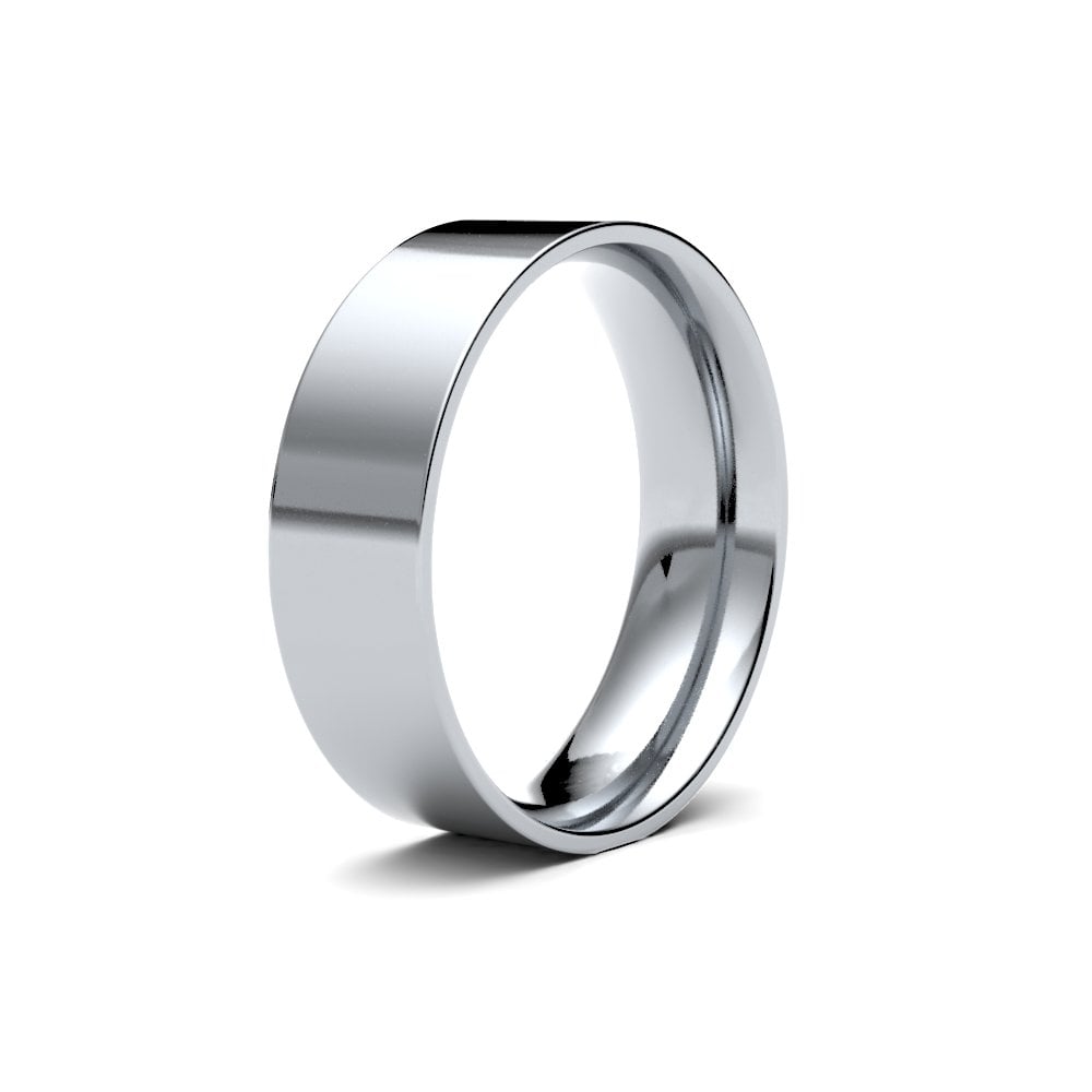 Gents 9ct White Gold 6mm Wide Flat Court Wedding Ring Band
