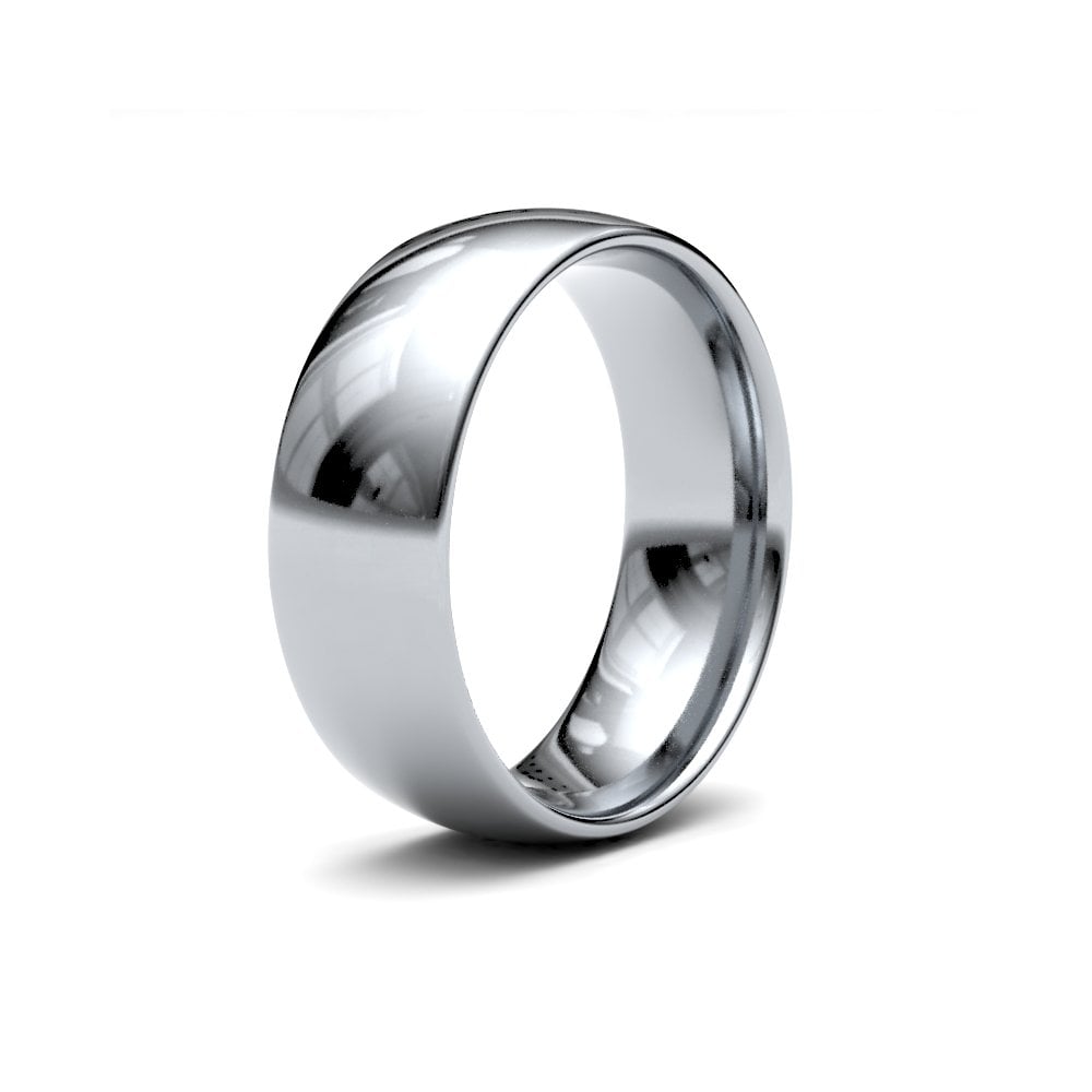 Gents 9ct White Gold 7mm Wide Court Wedding Ring Band
