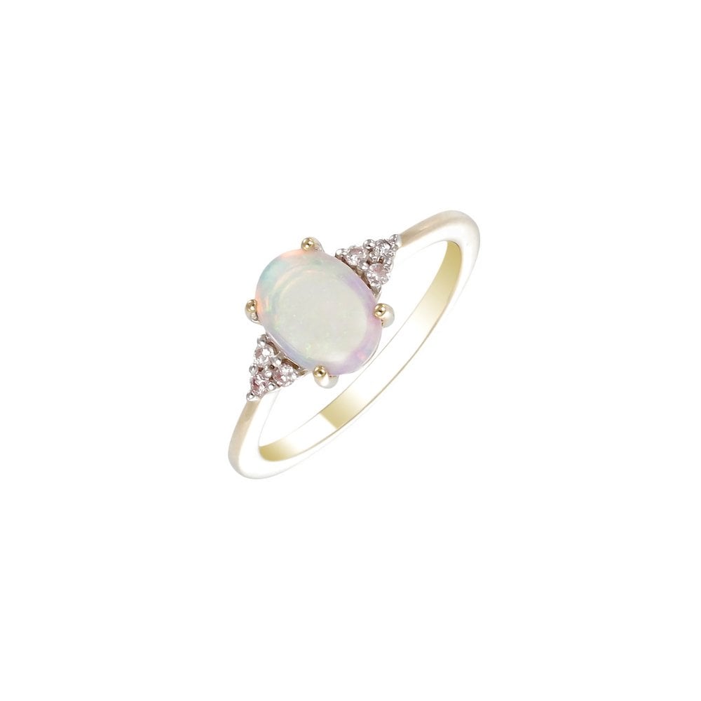9ct Yellow Gold Opal and Diamond Ladies Dress Ring